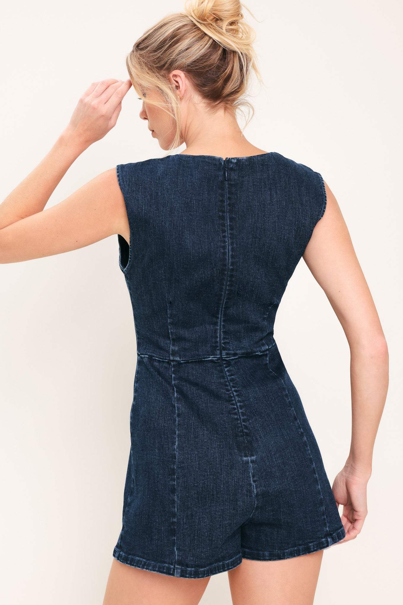 DARK WASH ICON DENIM ROMPER - Flying Tomato - Flyclothing LLC