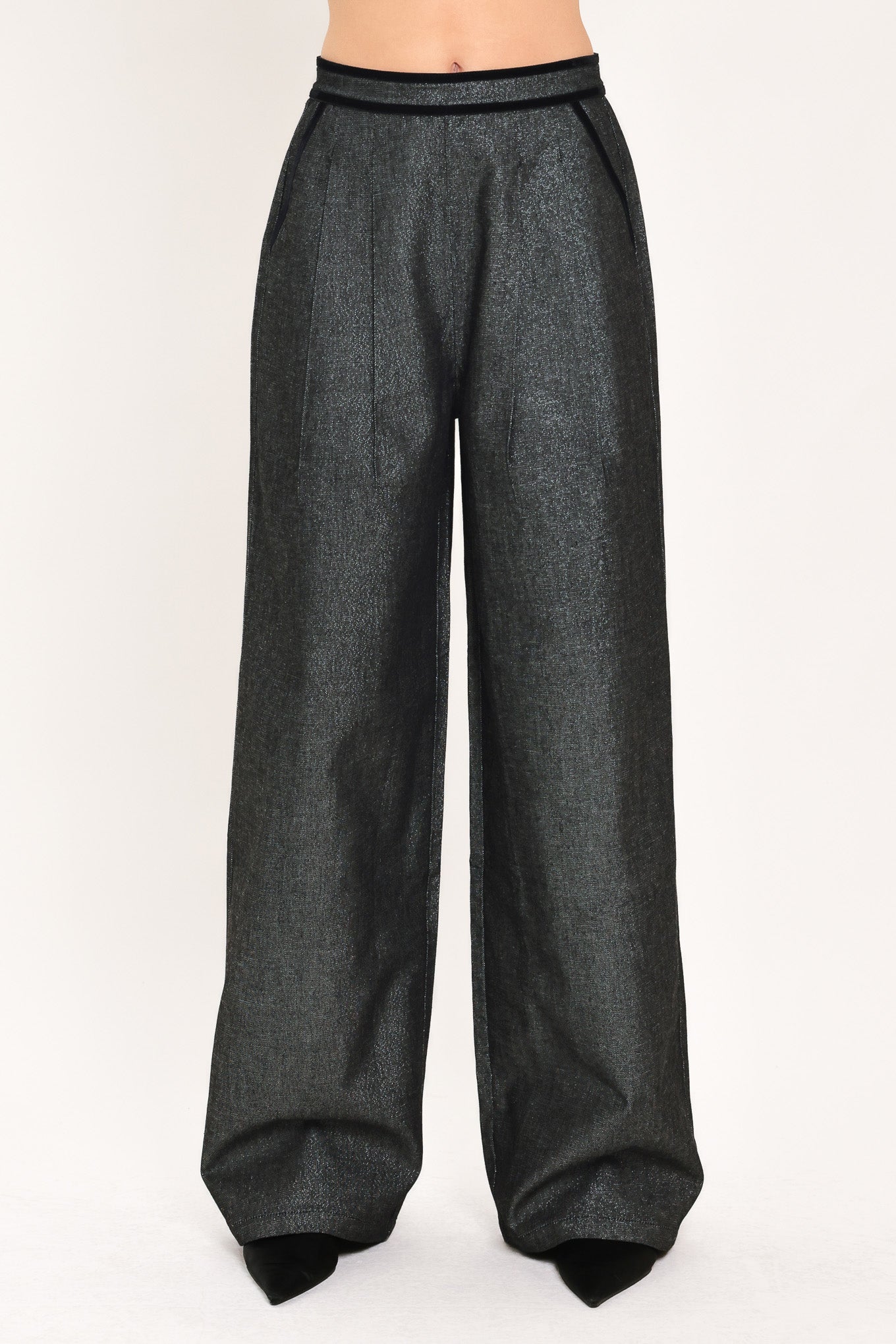 METALLIC HOURGLASS WOVEN WIDE LEG PANTS