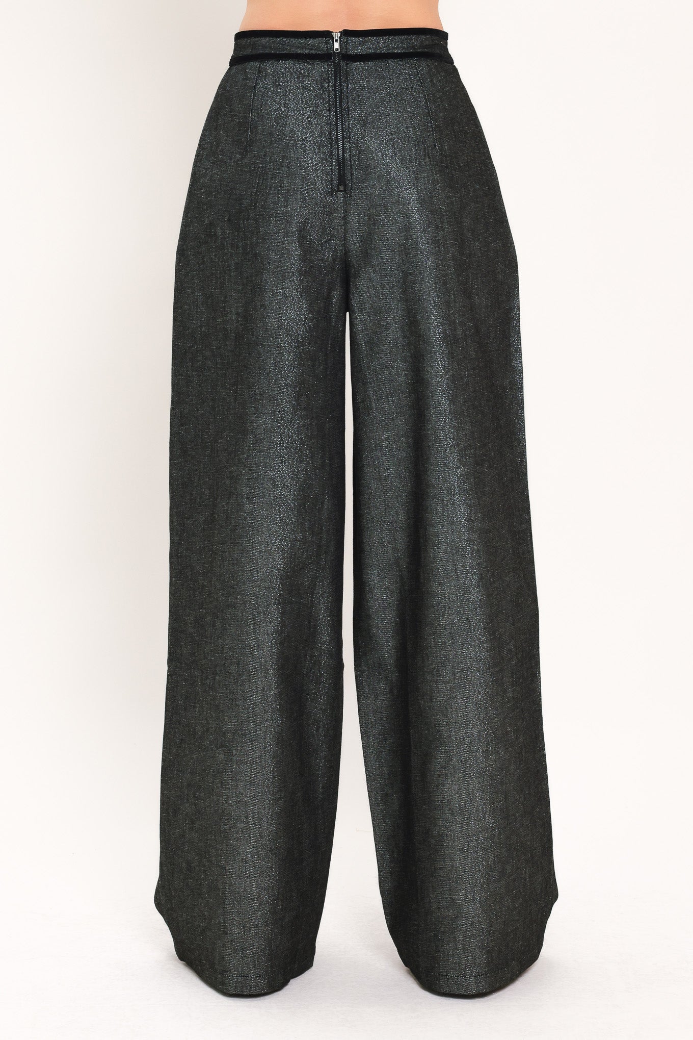 METALLIC HOURGLASS WOVEN WIDE LEG PANTS