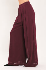 BORDEAUX SHEER DRAPE WOVEN WIDE LEG PANTS