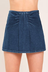 INDIGO RUCHING DENIM SKORT