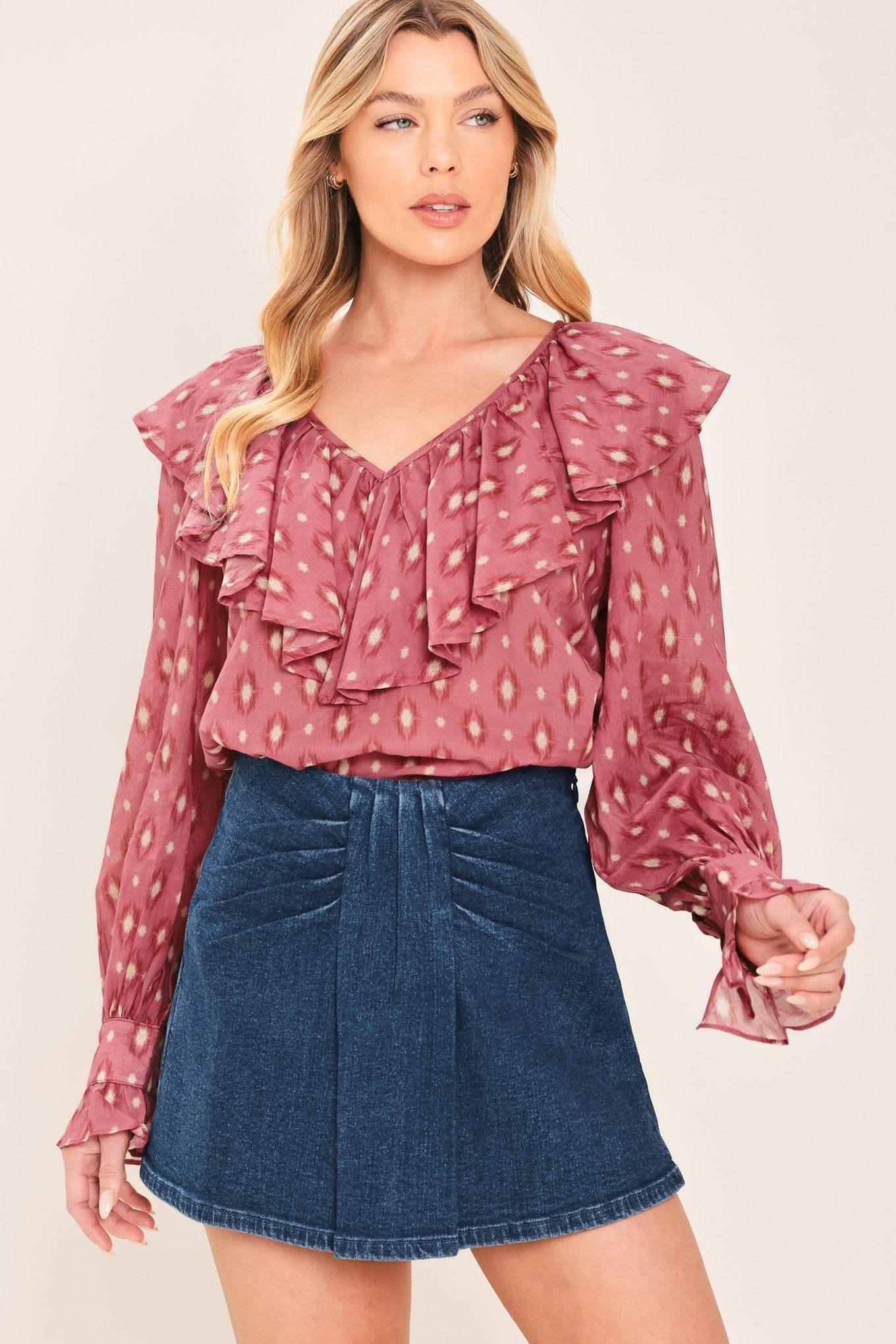 INDIGO RUCHING DENIM SKORT