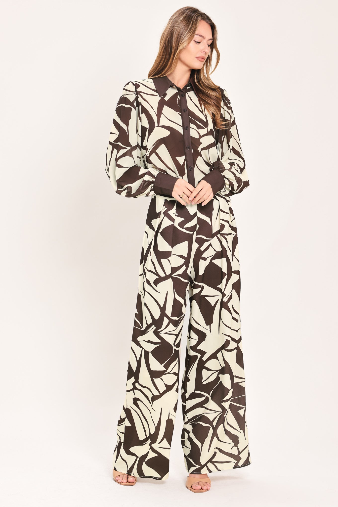 VANILLA VINE MOSAIC WOVEN WIDE LEG PANTS