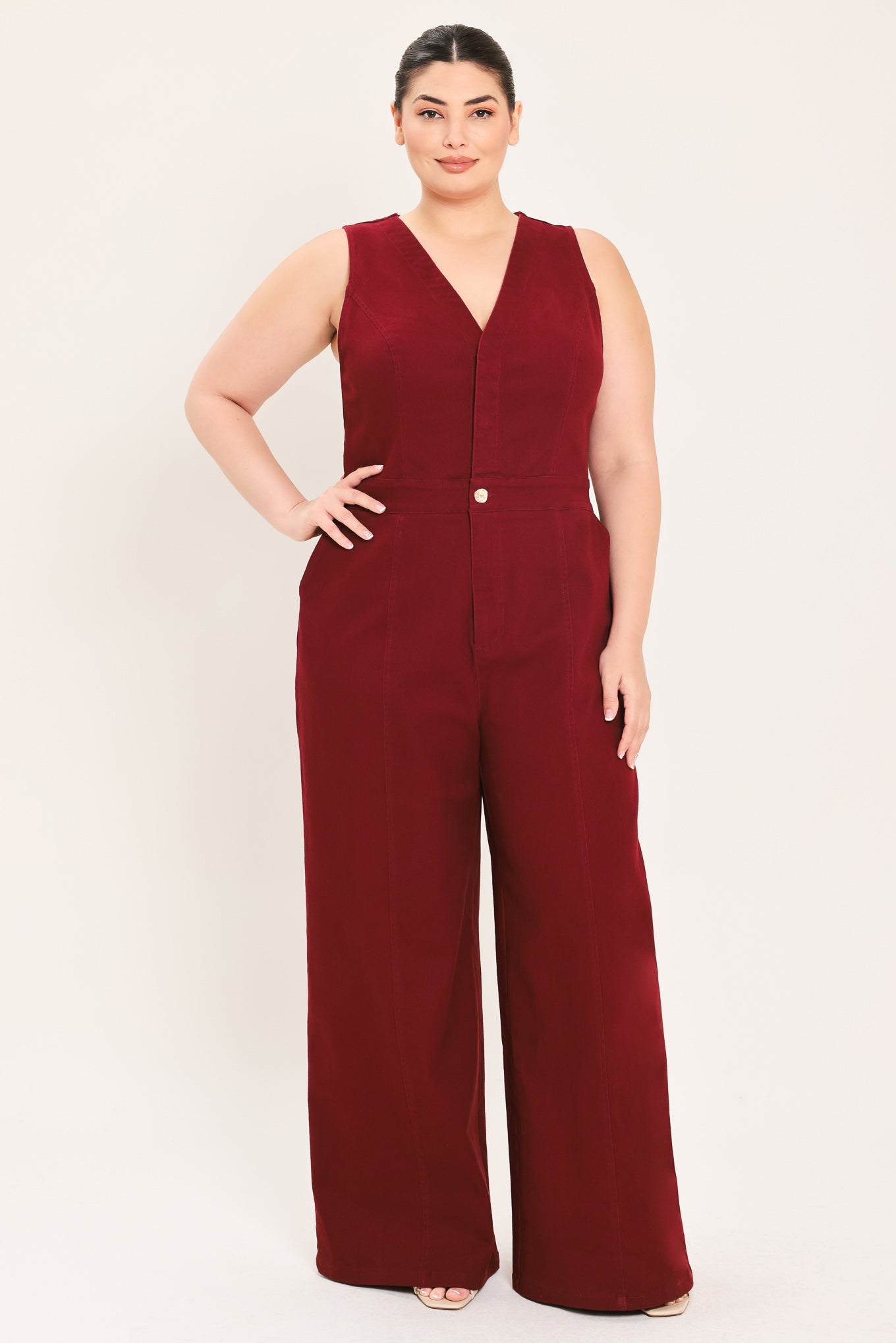 MERLOT CITY MUSE WOVEN TWILL JUMPSUIT