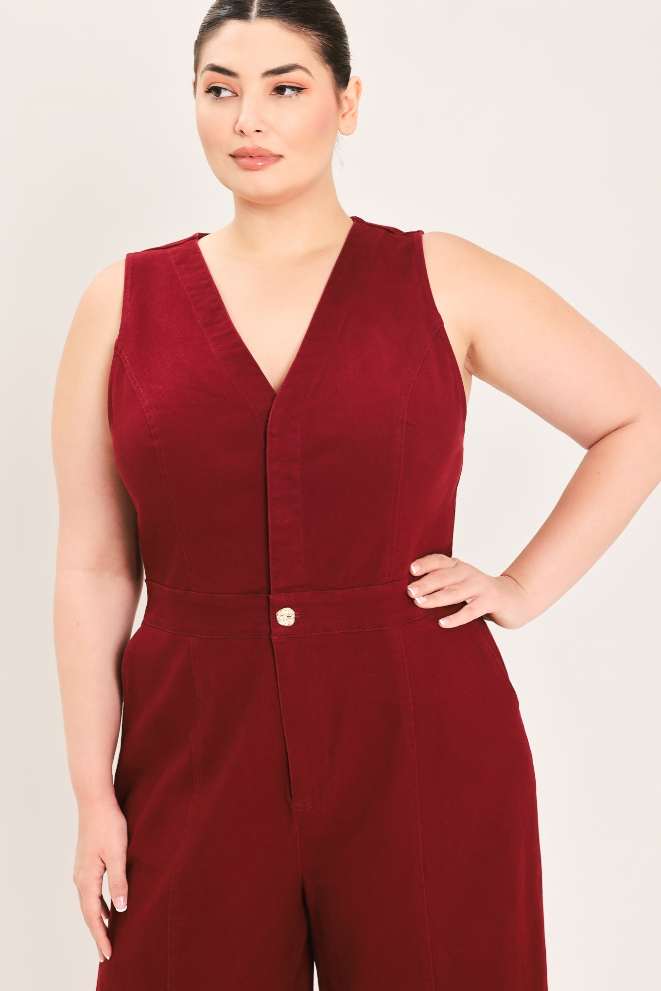 MERLOT CITY MUSE WOVEN TWILL JUMPSUIT
