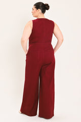 MERLOT CITY MUSE WOVEN TWILL JUMPSUIT