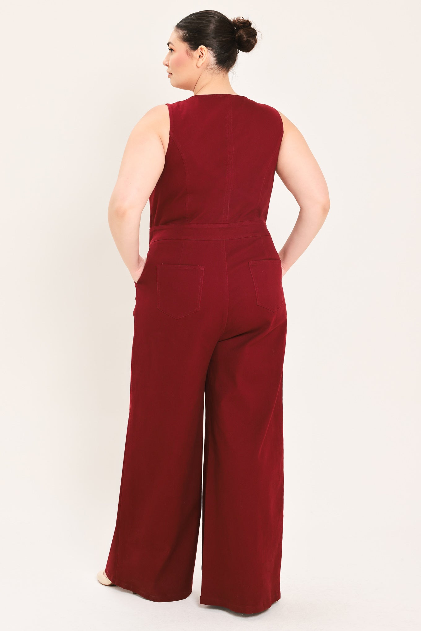 MERLOT CITY MUSE WOVEN TWILL JUMPSUIT