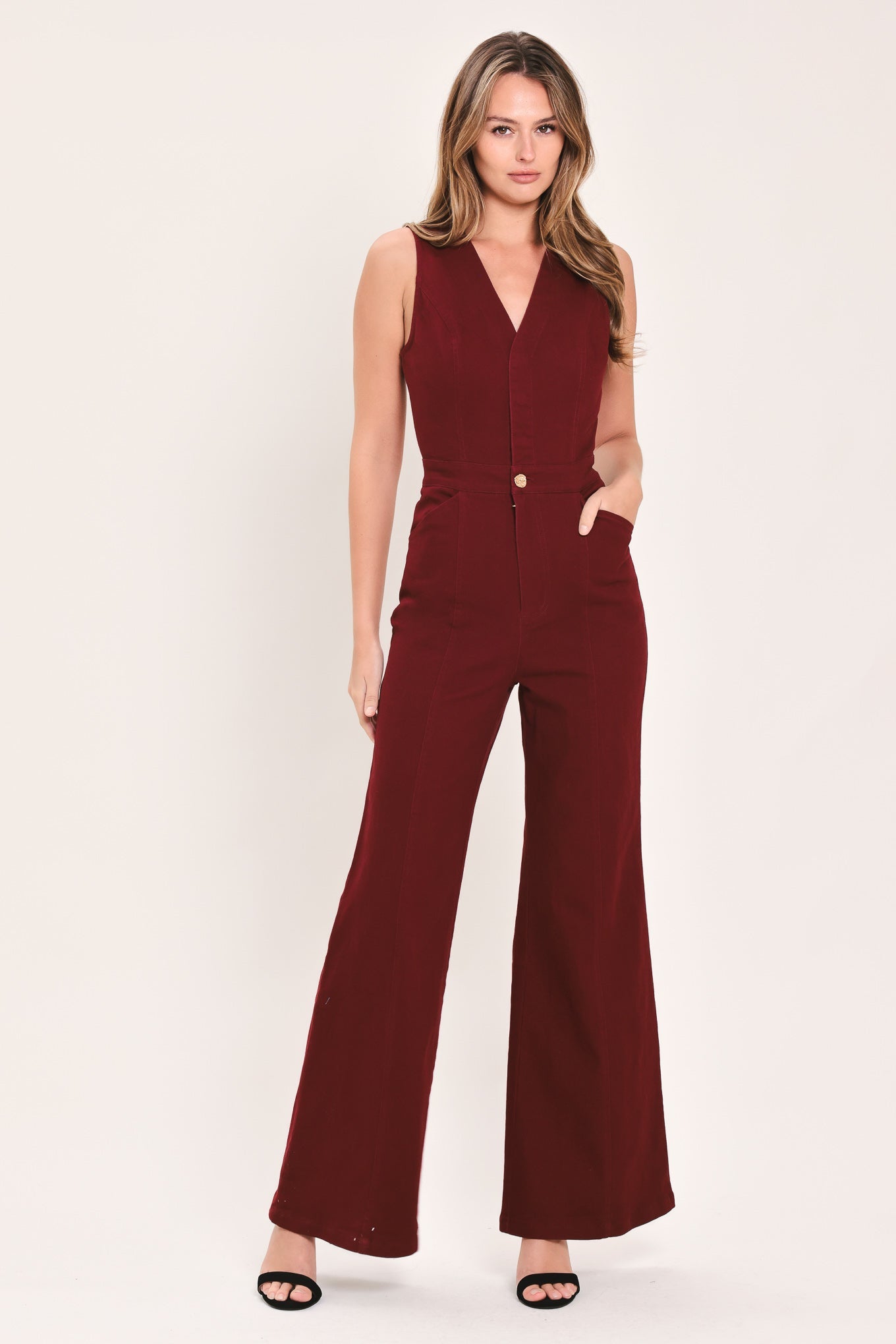MERLOT CITY MUSE WOVEN TWILL JUMPSUIT