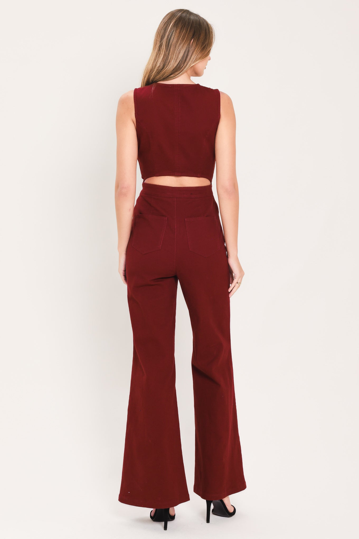 MERLOT CITY MUSE WOVEN TWILL JUMPSUIT