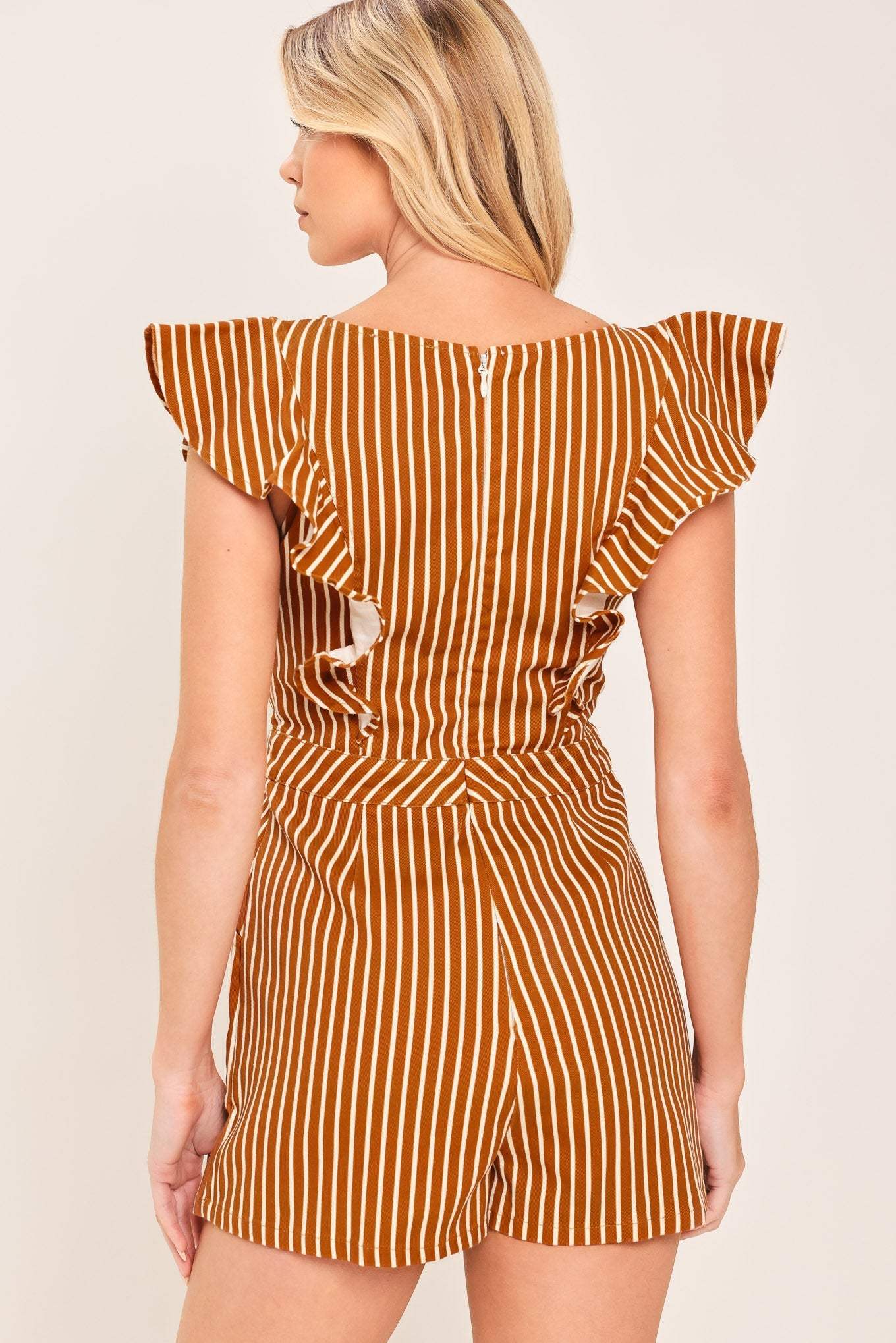 CINNAMON STRIPE WOVEN SKORT ROMPER