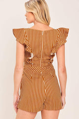 CINNAMON STRIPE WOVEN SKORT ROMPER