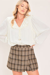 HEATHER GRID ROMANCE WOVEN PLAID SKORT