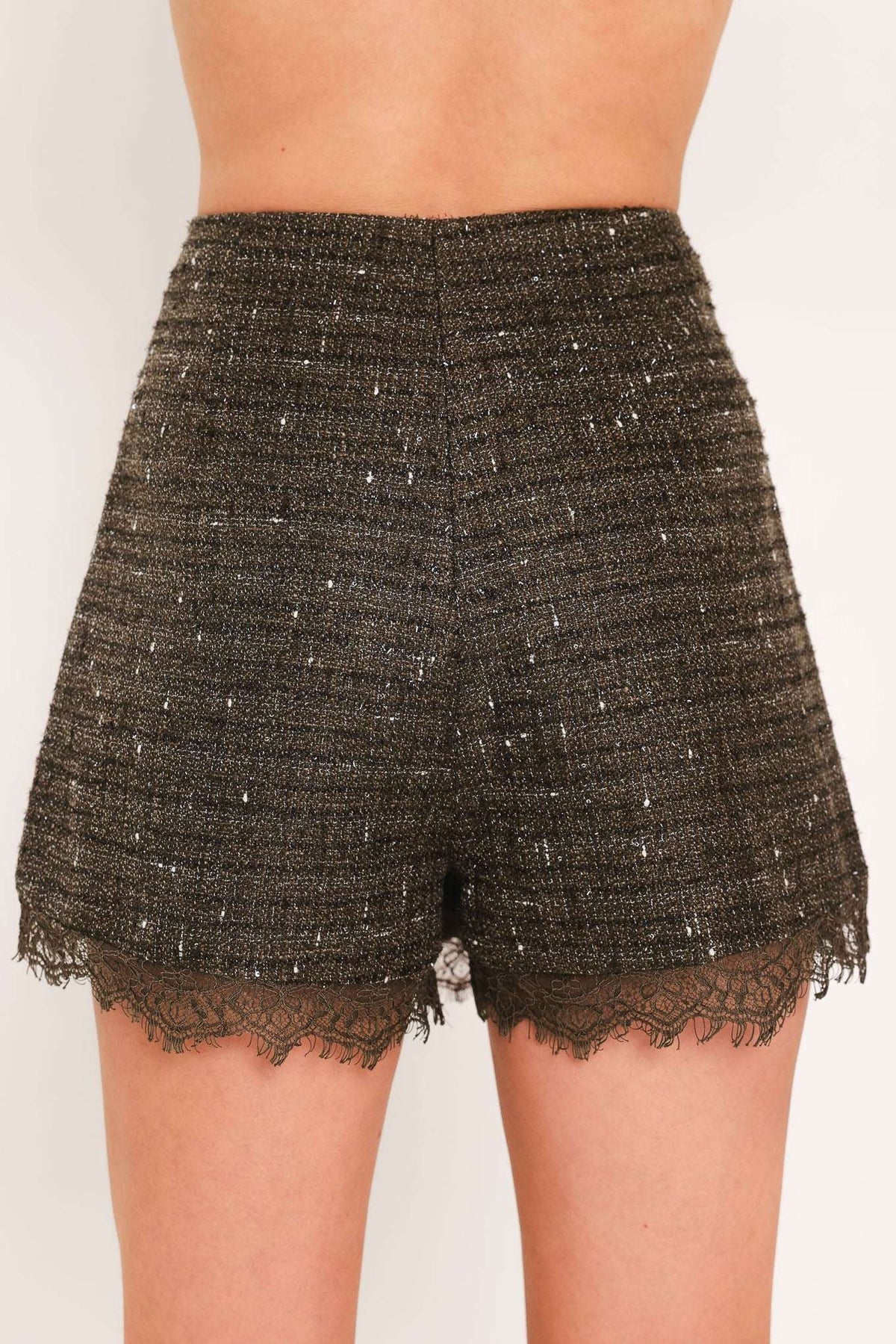 DARK CHAMPAGNE SPARK WOVEN TWEED SKORT