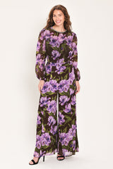 VINTAGE MERLOT WINE/PURPLE PRINTED WIDE-LEG PANTS - Flying Tomato - Flyclothing LLC