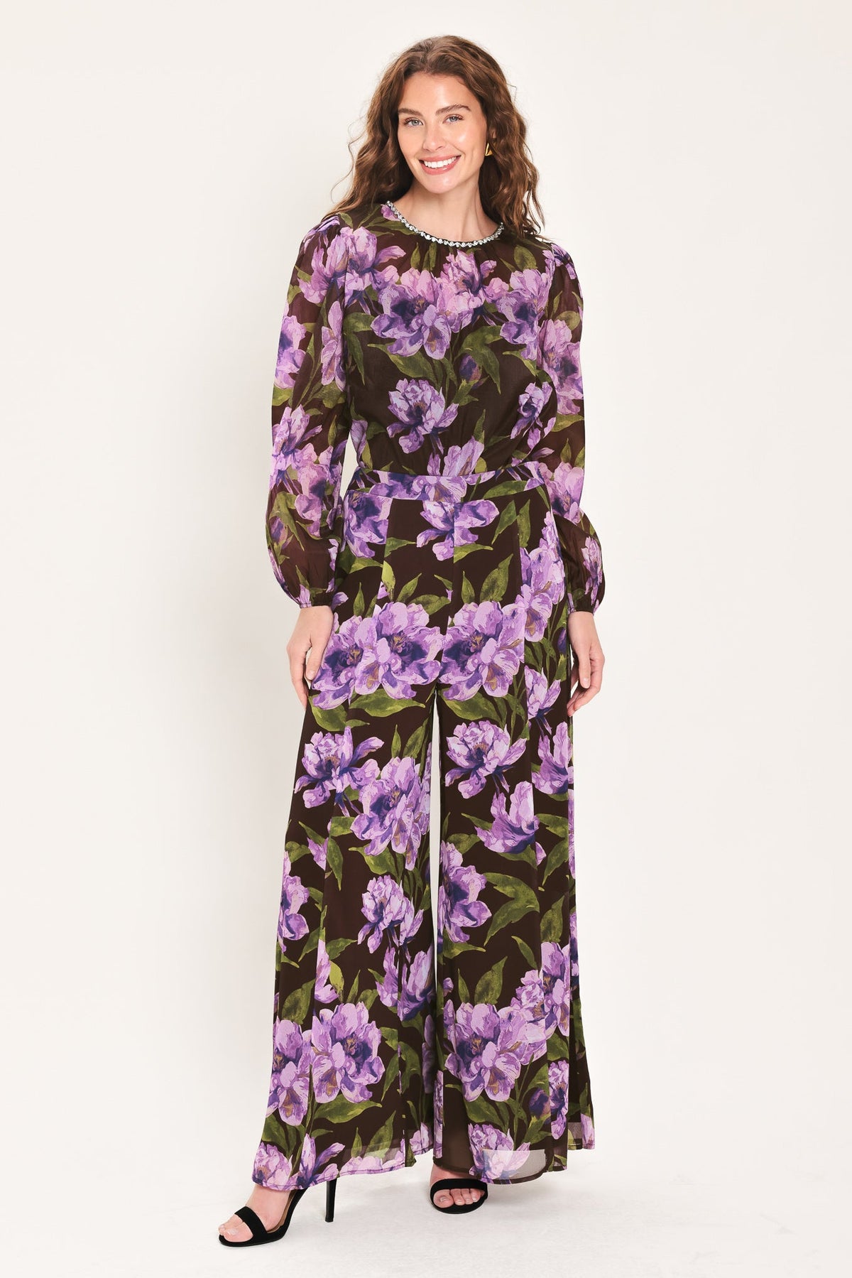 VINTAGE MERLOT WINE/PURPLE PRINTED WIDE-LEG PANTS - Flying Tomato - Flyclothing LLC