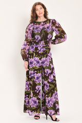 VINTAGE MERLOT WINE/PURPLE PRINTED WIDE-LEG PANTS - Flying Tomato - Flyclothing LLC