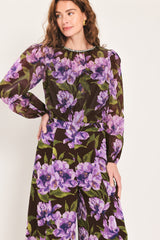 VINTAGE MERLOT WINE/PURPLE PRINTED WIDE-LEG PANTS - Flying Tomato - Flyclothing LLC