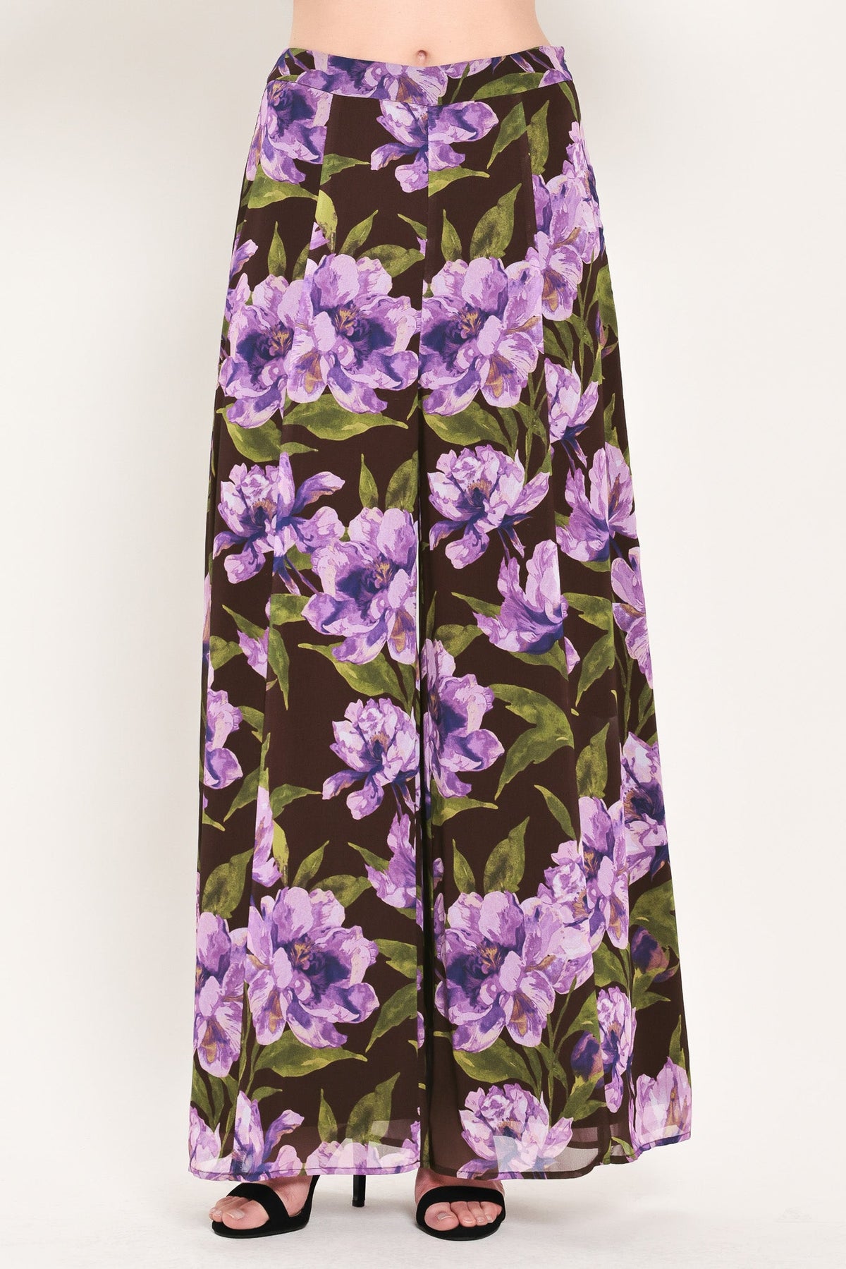 VINTAGE MERLOT WINE/PURPLE PRINTED WIDE-LEG PANTS - Flying Tomato - Flyclothing LLC