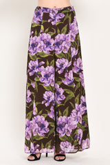VINTAGE MERLOT WINE/PURPLE PRINTED WIDE-LEG PANTS - Flying Tomato - Flyclothing LLC