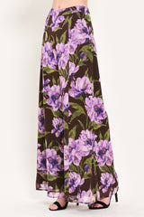 VINTAGE MERLOT WINE/PURPLE PRINTED WIDE-LEG PANTS - Flying Tomato - Flyclothing LLC