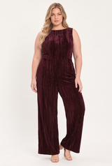 BORDEAUX NIGHTS BURGUNDY TEXTURED VELVET WIDE-LEG JUMPSUIT - Flying Tomato - Flyclothing LLC