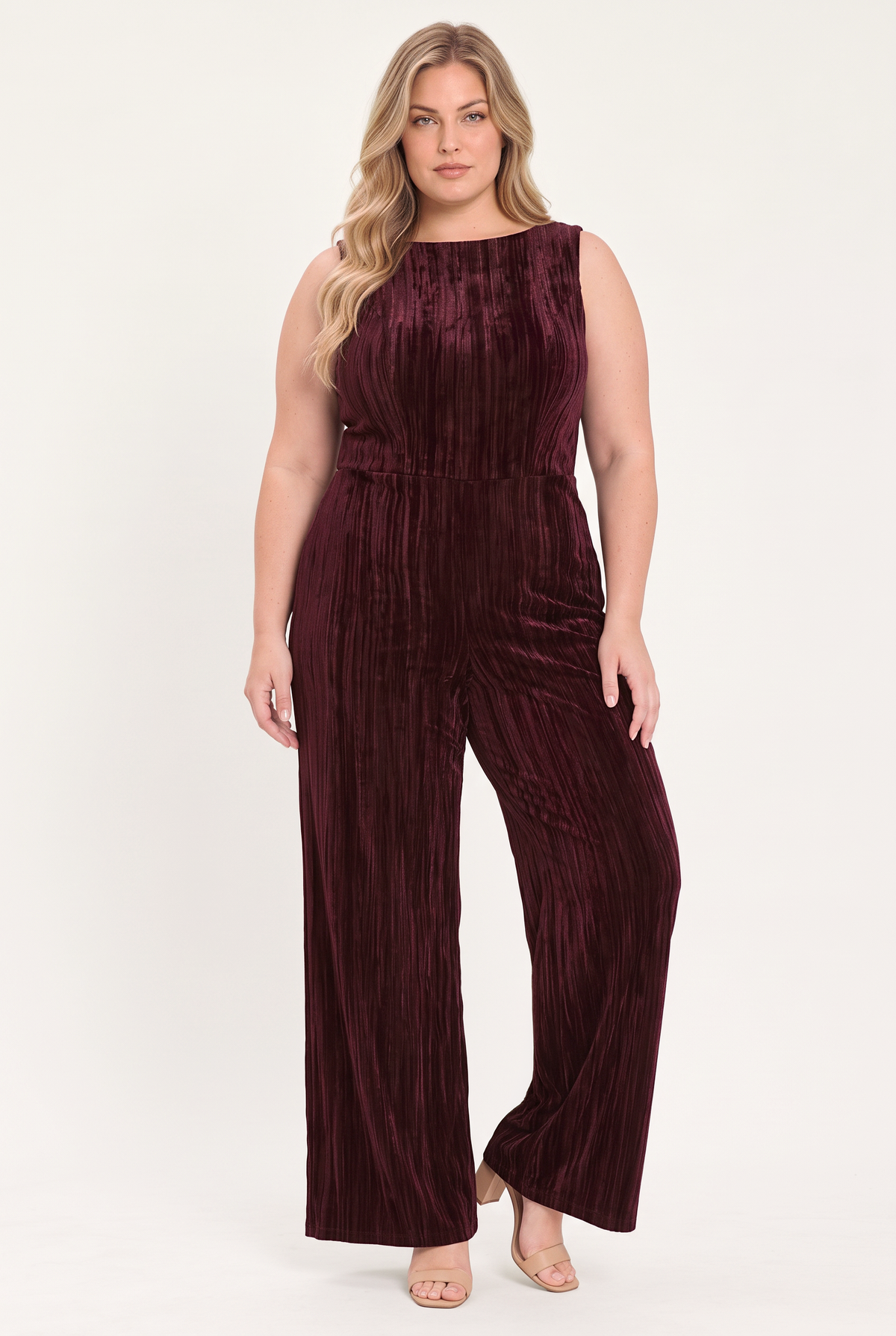 BORDEAUX NIGHTS BURGUNDY TEXTURED VELVET WIDE-LEG JUMPSUIT - Flying Tomato - Flyclothing LLC
