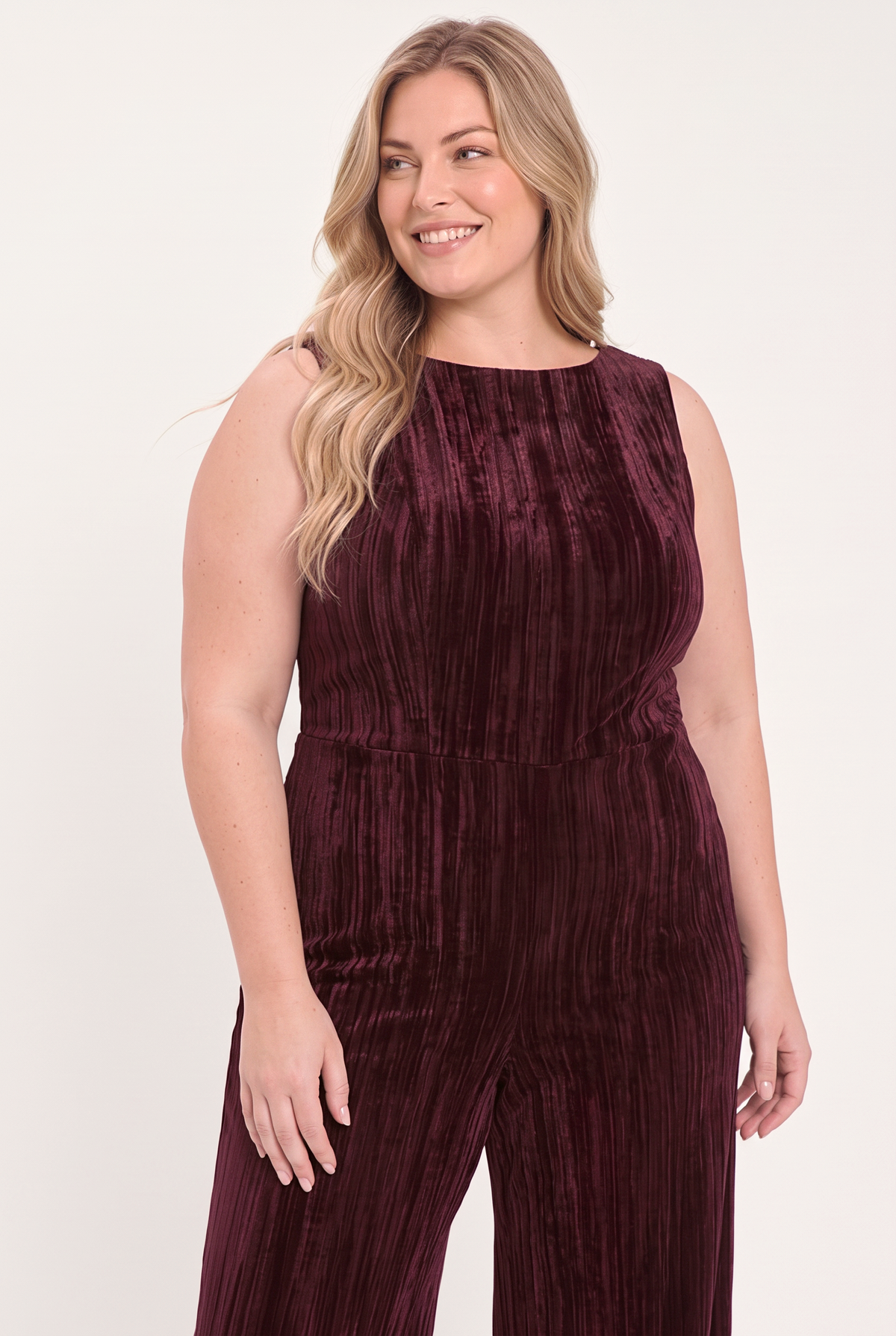 BORDEAUX NIGHTS BURGUNDY TEXTURED VELVET WIDE-LEG JUMPSUIT - Flying Tomato - Flyclothing LLC