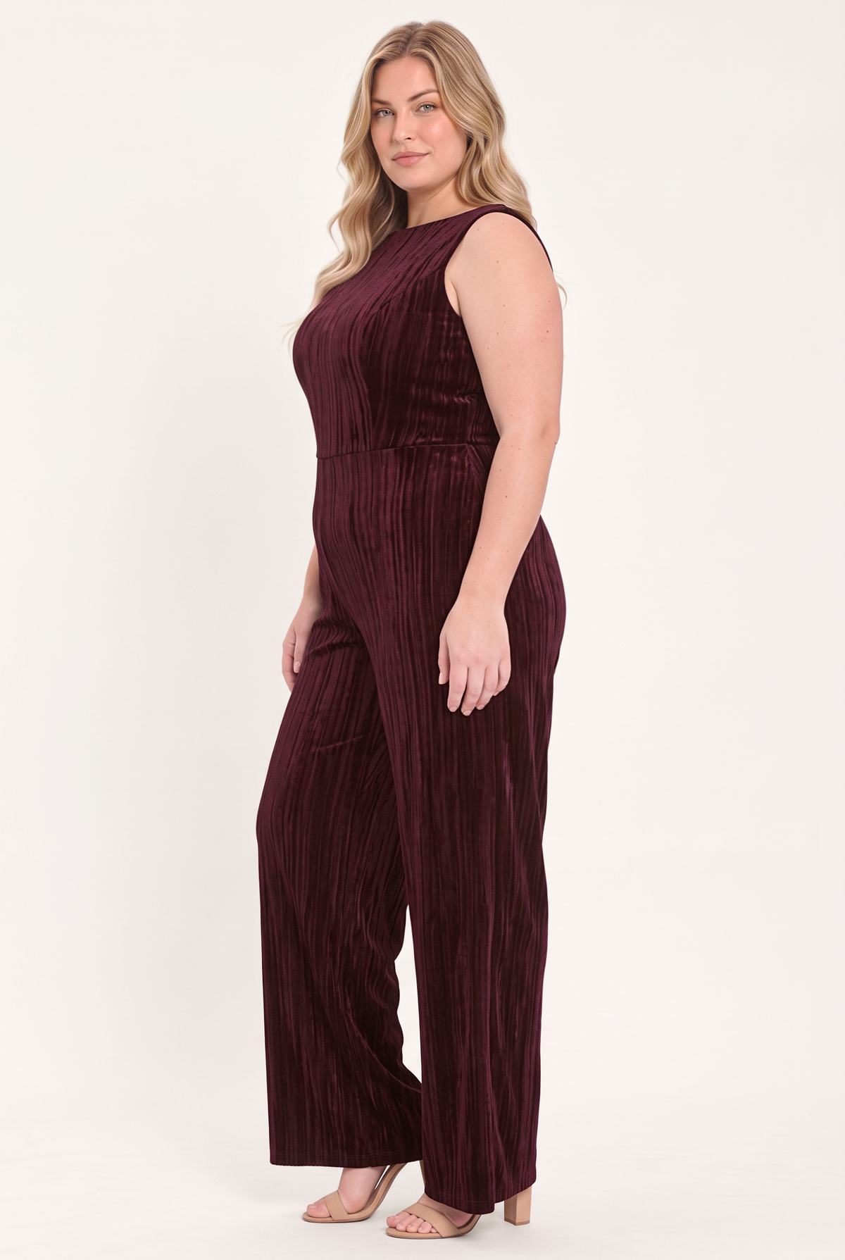 BORDEAUX NIGHTS BURGUNDY TEXTURED VELVET WIDE-LEG JUMPSUIT - Flying Tomato - Flyclothing LLC