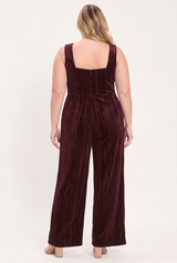 BORDEAUX NIGHTS BURGUNDY TEXTURED VELVET WIDE-LEG JUMPSUIT - Flying Tomato - Flyclothing LLC