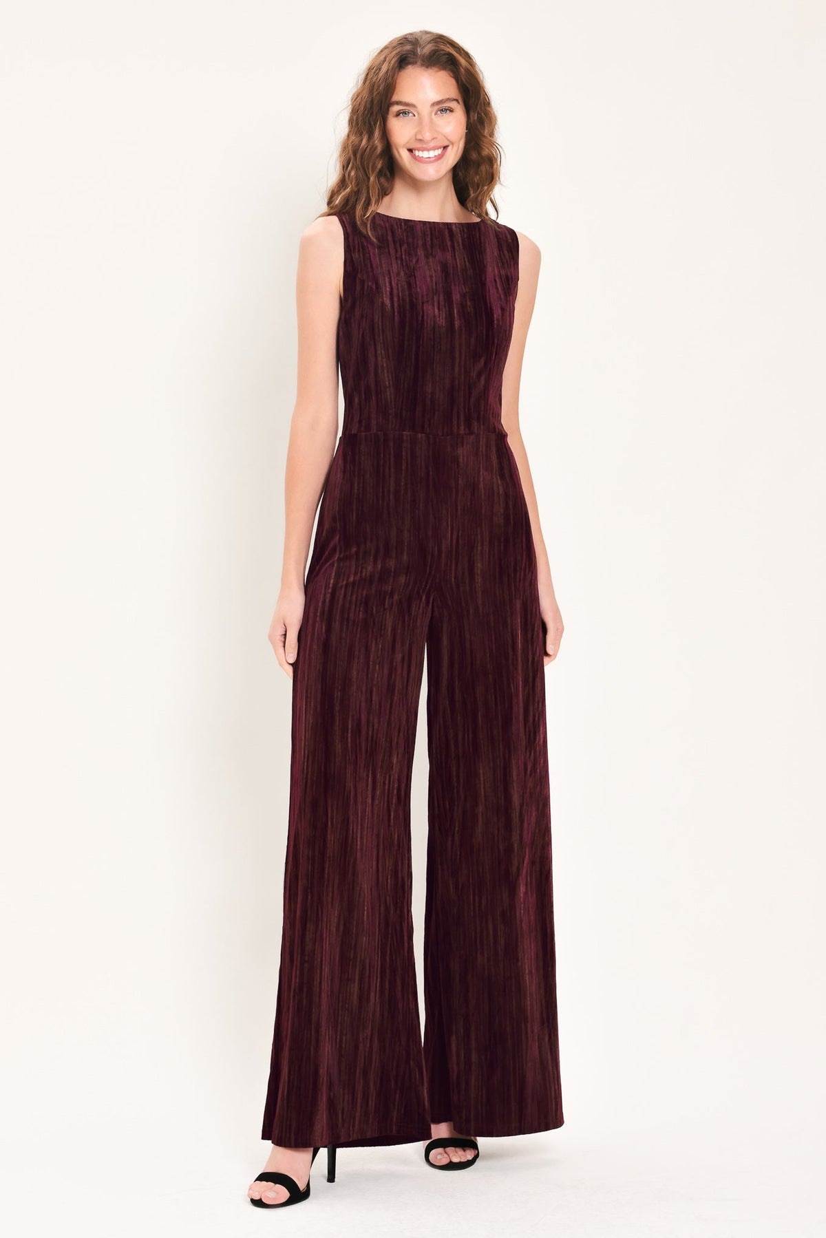 BORDEAUX NIGHTS BURGUNDY TEXTURED VELVET WIDE-LEG JUMPSUIT - Flying Tomato - Flyclothing LLC