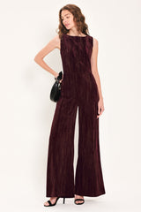 BORDEAUX NIGHTS BURGUNDY TEXTURED VELVET WIDE-LEG JUMPSUIT - Flying Tomato - Flyclothing LLC