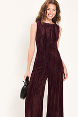 BORDEAUX NIGHTS BURGUNDY TEXTURED VELVET WIDE-LEG JUMPSUIT - Flying Tomato - Flyclothing LLC