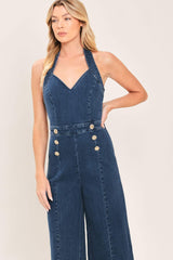 BLUE JEAN HALTER DENIM JUMPSUIT