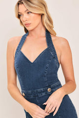 BLUE JEAN HALTER DENIM JUMPSUIT