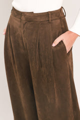 DESERT LUXE BROWN FAUX SUEDE WIDE-LEG PANTS