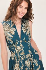 TEAL TAKEOVER PRINTED COLLARED WIDE-LEG JUMPSUIT - Flying Tomato - Flyclothing LLC