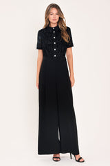 AFTER DARK BLACK BURNOUT VELVET WIDE-LEG JUMPSUIT
