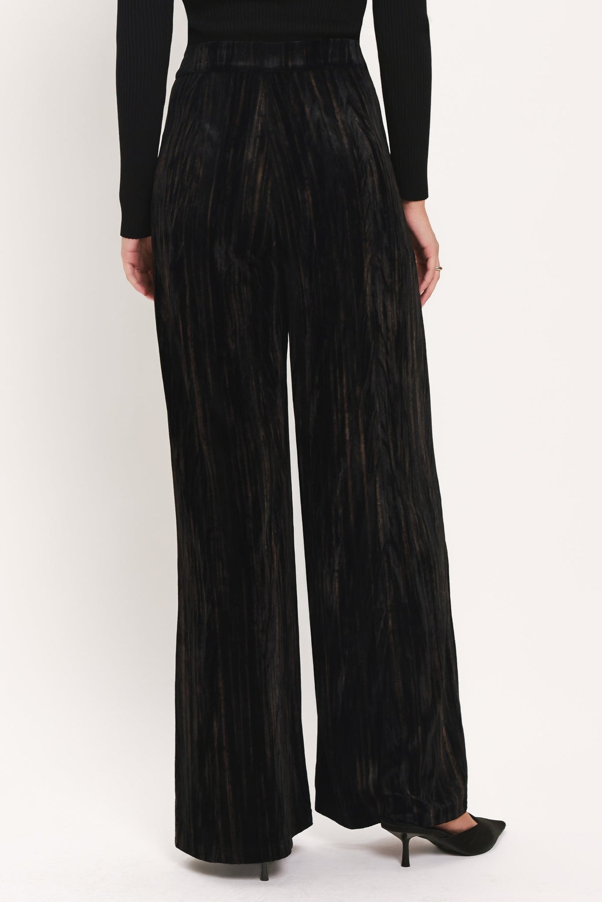 VELVET CURRENT BLACK TEXTURED WIDE-LEG PANTS - Flying Tomato - Flyclothing LLC