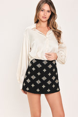 JEWELED NOIR BLACK EMBELLISHED SKORT - Flying Tomato - Flyclothing LLC