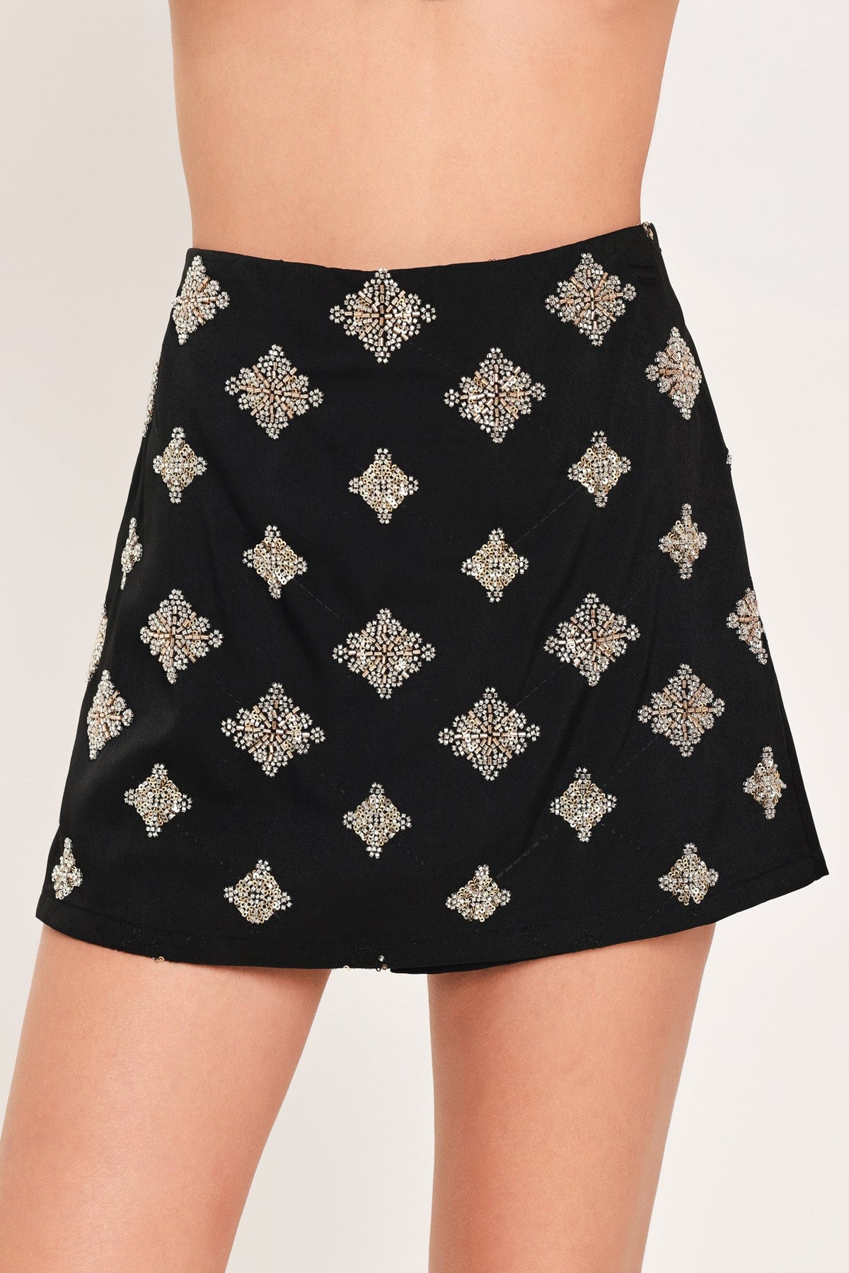 JEWELED NOIR BLACK EMBELLISHED SKORT - Flying Tomato - Flyclothing LLC