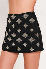 JEWELED NOIR BLACK EMBELLISHED SKORT - Flying Tomato - Flyclothing LLC