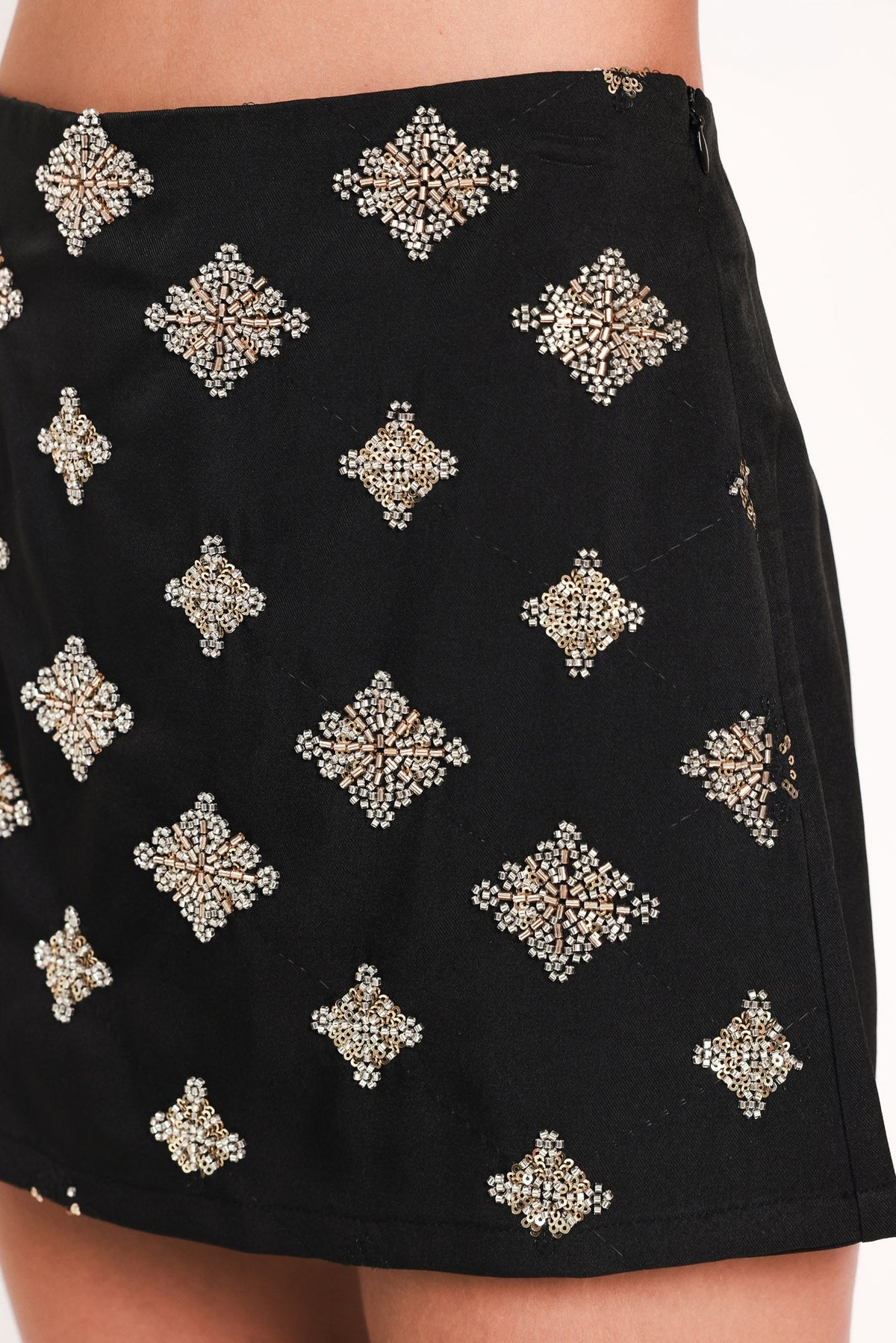 JEWELED NOIR BLACK EMBELLISHED SKORT - Flying Tomato - Flyclothing LLC
