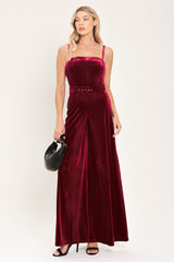 WINE AFTER DARK VELVET BELTED WIDE-LEG JUMPSUIT - Flying Tomato - Flyclothing LLC