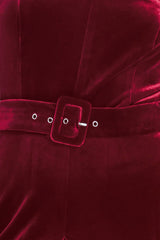 WINE AFTER DARK VELVET BELTED WIDE-LEG JUMPSUIT - Flying Tomato - Flyclothing LLC