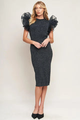 VOLUMINOUS POWER METALLIC MIDI DRESS - Flying Tomato - Flyclothing LLC