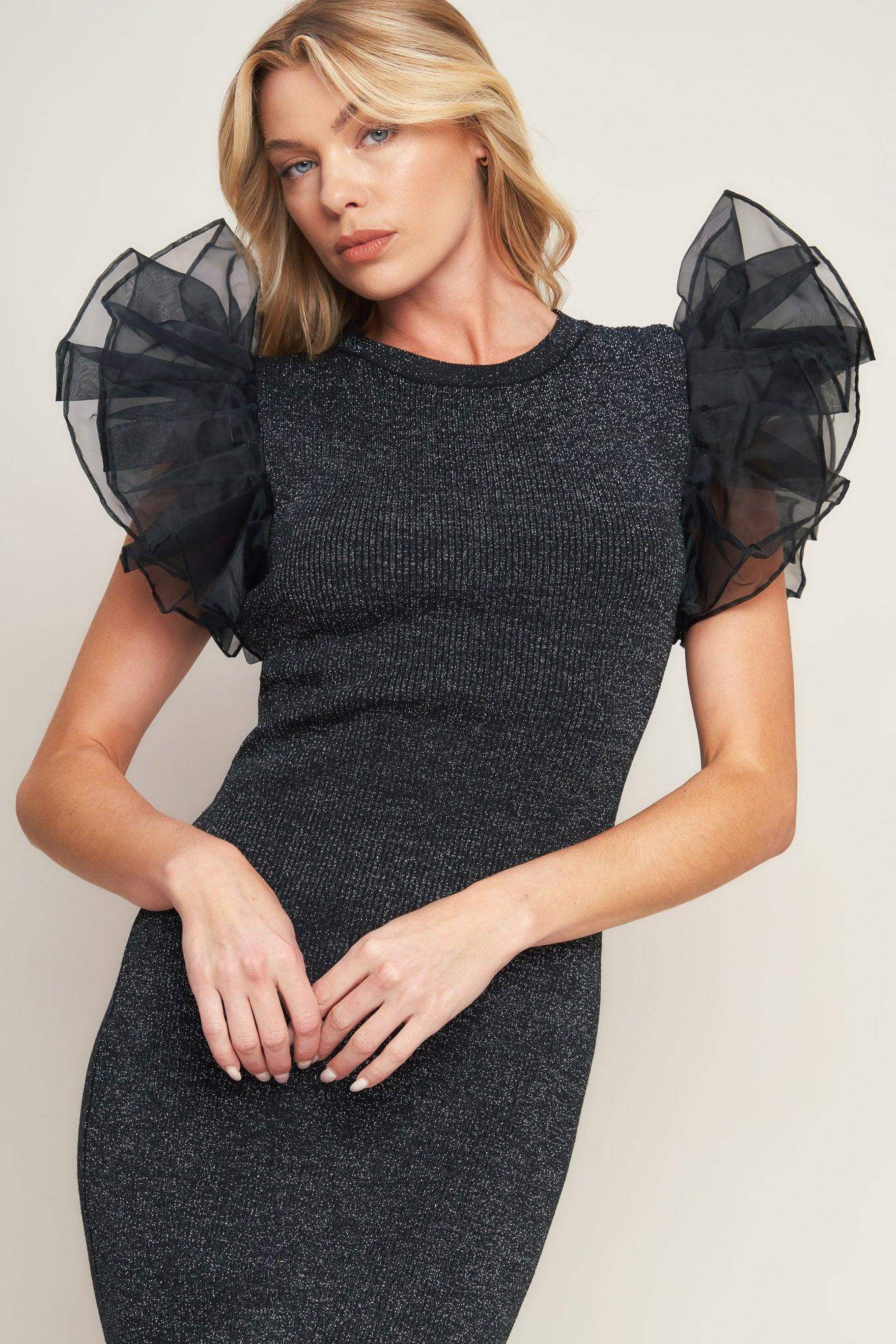 VOLUMINOUS POWER METALLIC MIDI DRESS - Flying Tomato - Flyclothing LLC