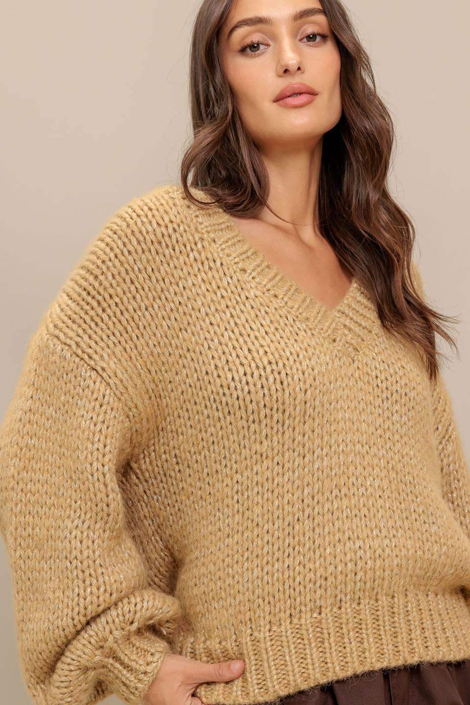 EARTHY TOUCH SWEATER KNIT TOP - Flying Tomato - Flyclothing LLC