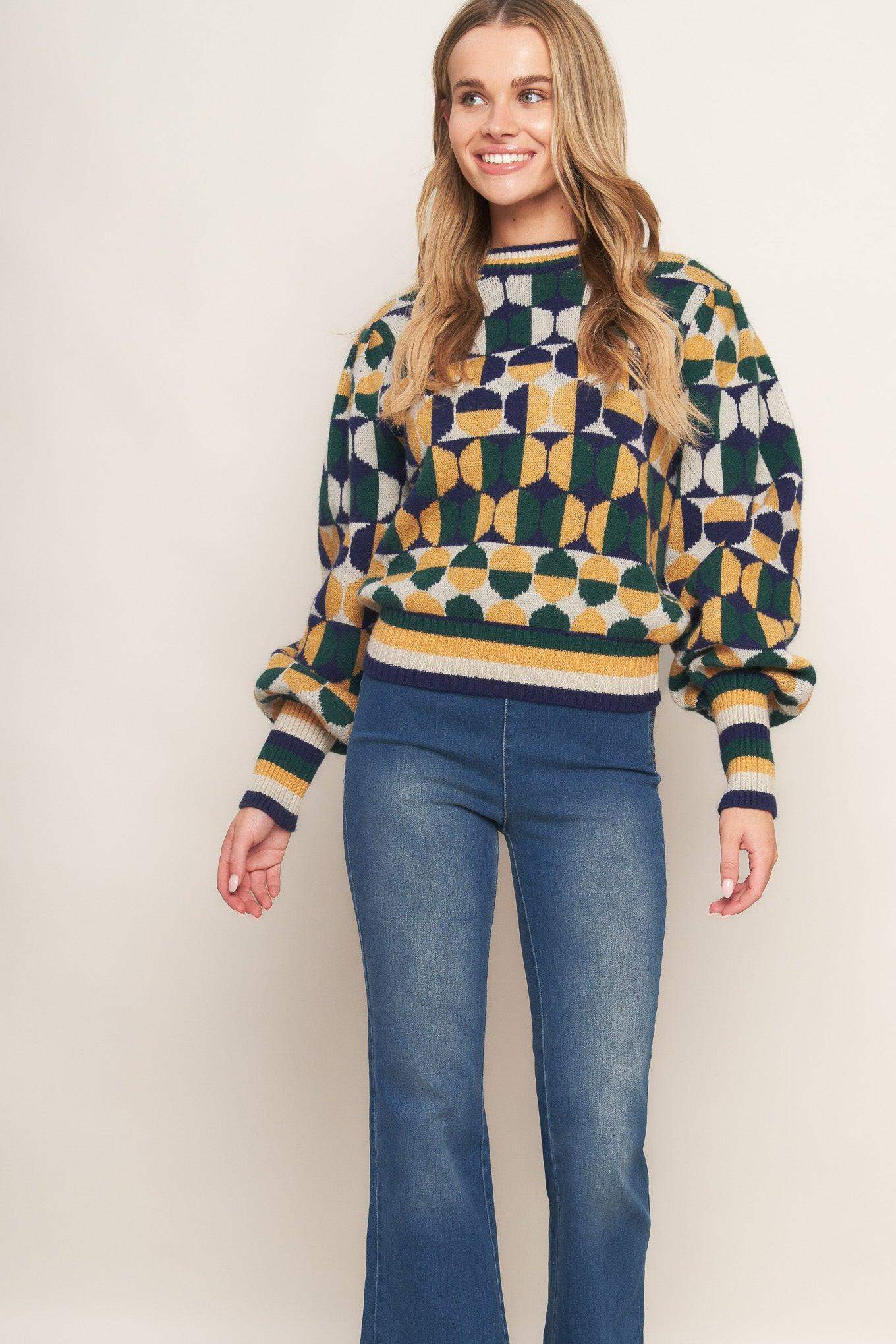 CHEER YOU ON JACQUARD SWEATER TOP - Flying Tomato - Flyclothing LLC
