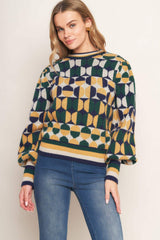 CHEER YOU ON JACQUARD SWEATER TOP - Flying Tomato - Flyclothing LLC