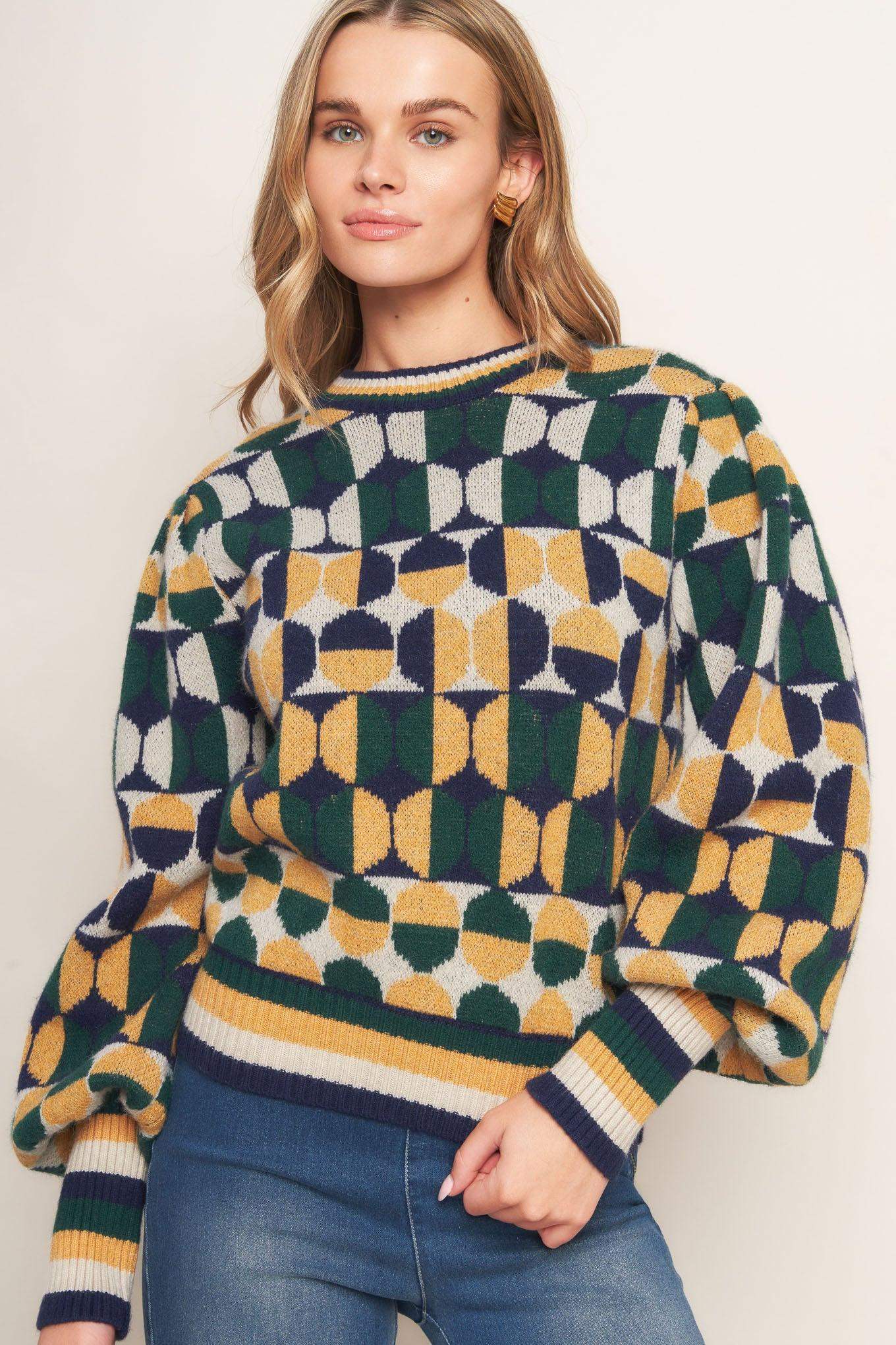 CHEER YOU ON JACQUARD SWEATER TOP - Flying Tomato - Flyclothing LLC